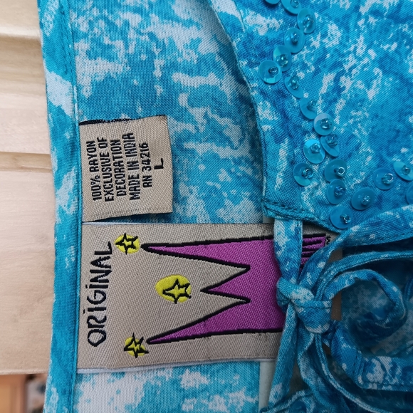 Blue Patterned Long Sleeve Shark-hem Top L - Picture 3 of 7